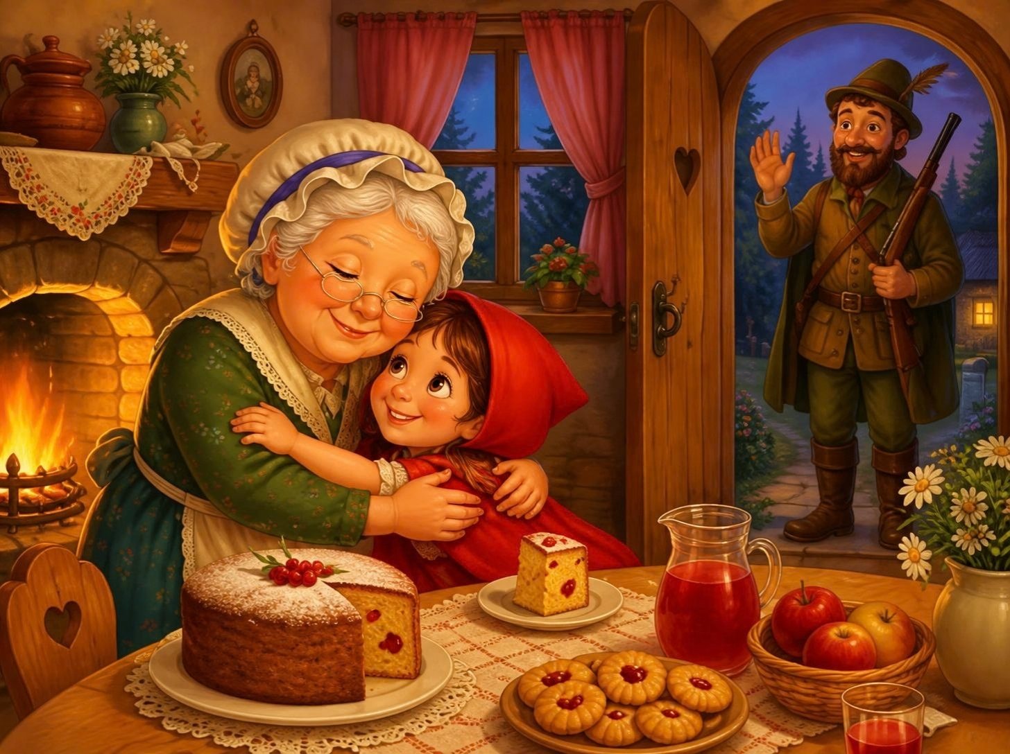 Baka grli Crvenkapu, a lovac stoji na vratima