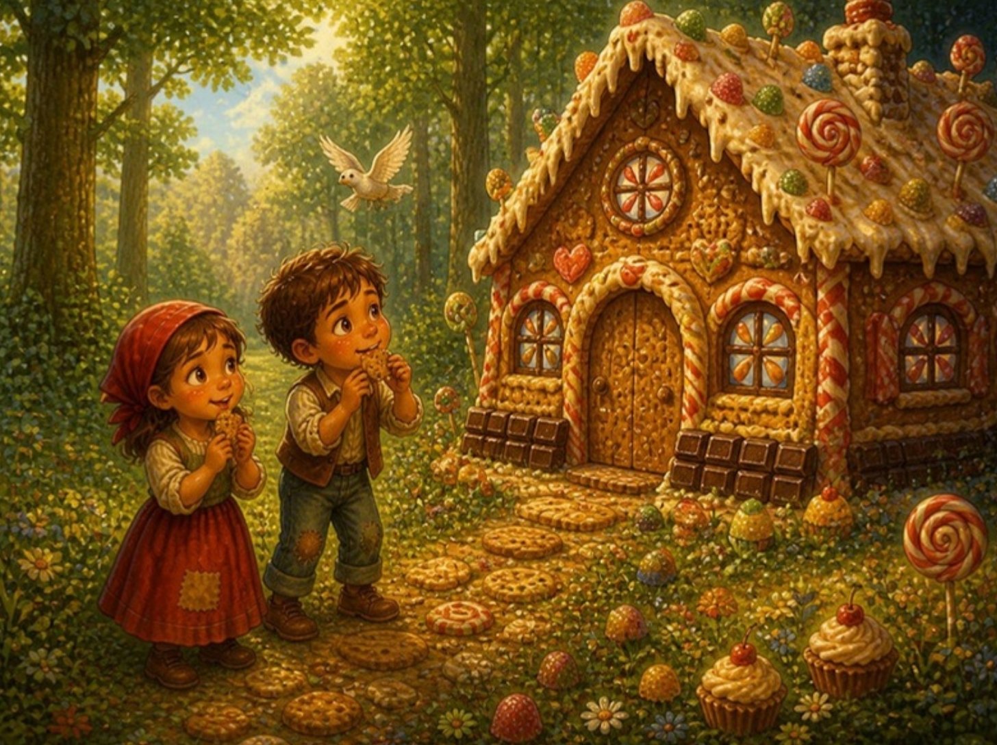 Bela ptičica dovodi Ivicu i Maricu do kućice od kolača i čokolade